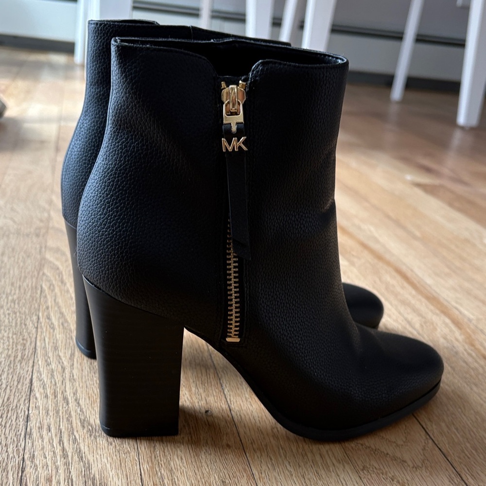 Michael Kors Black Heeled Boots with Gold Zipper